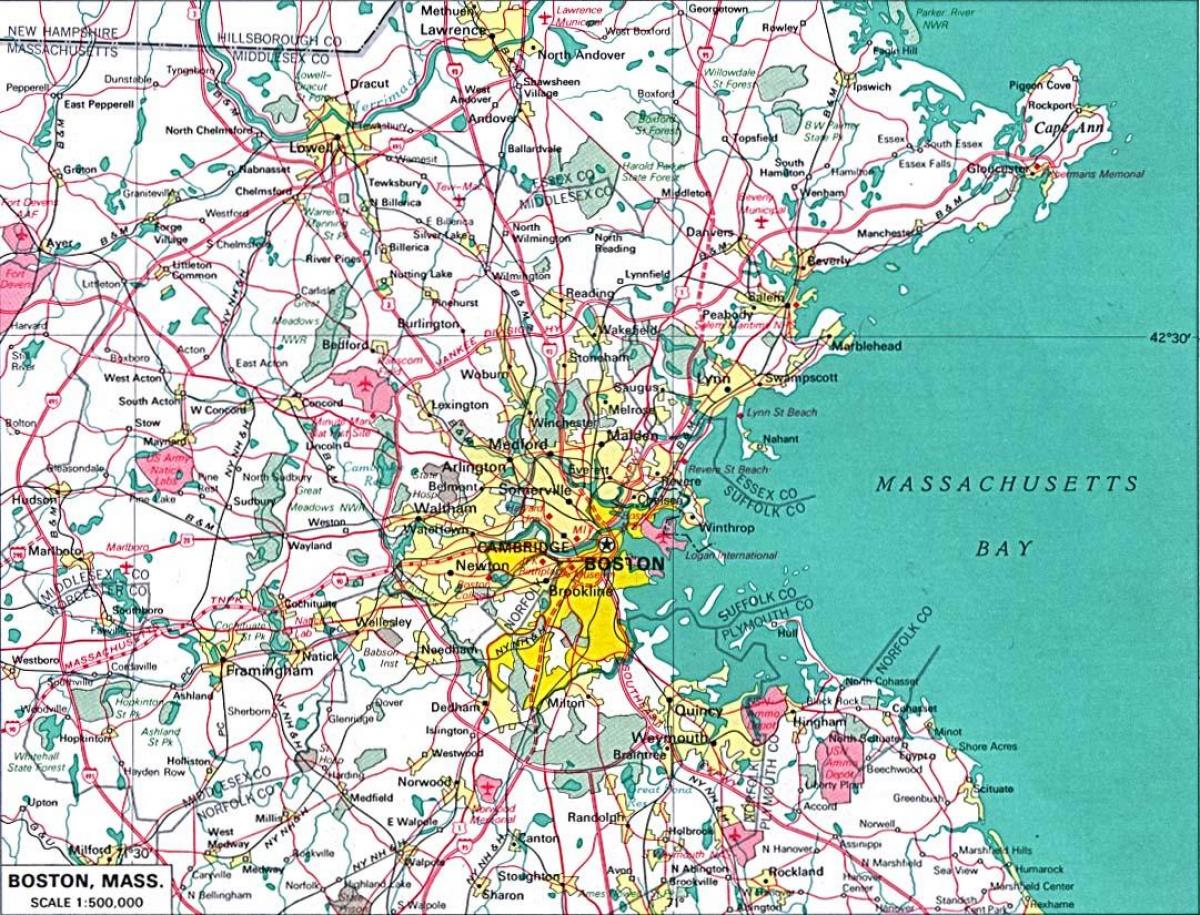 แผนที่ของเมืองบอสตันพื้นที่