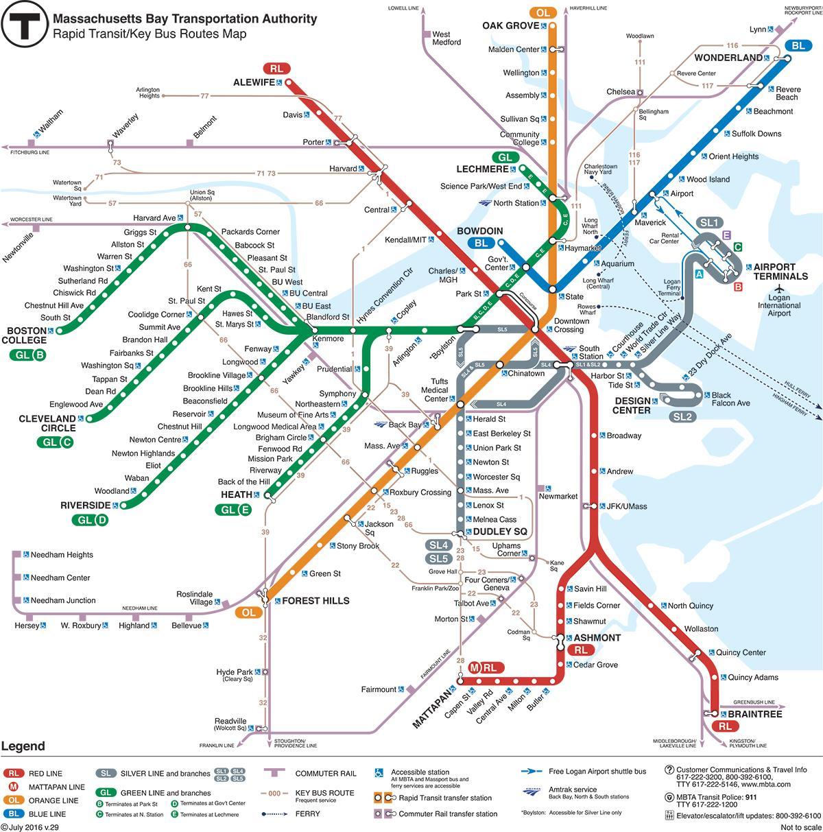 สีเขียวบนเส้นบนแผนที่บอสตัน